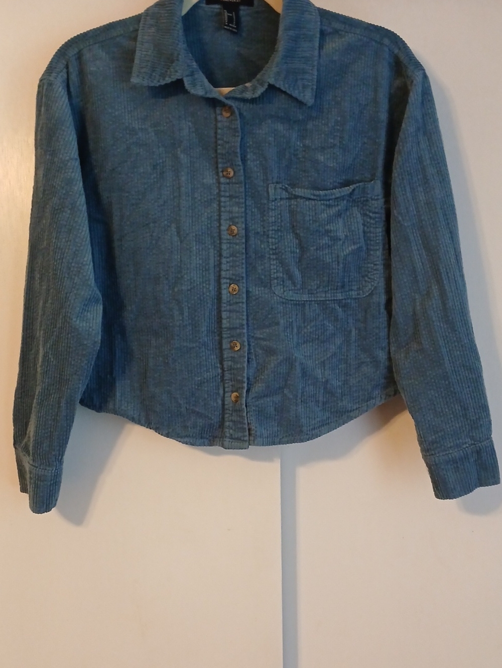 Forever 21 Blue Corduroy Button-Down Cropped Shirt in Size S